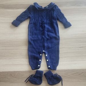 Ralph Lauren Dark Blue Cable Knit Kids Romper And Booties